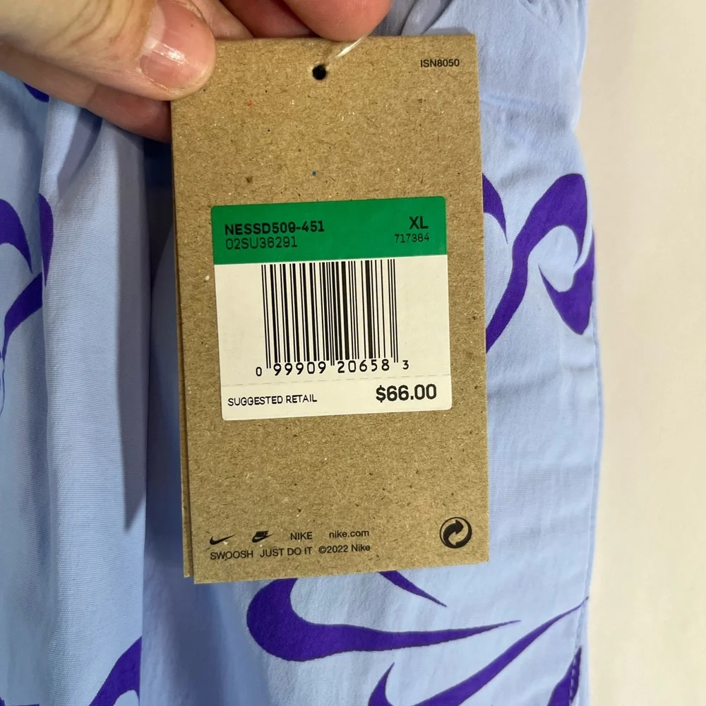 Nike men’s blue and‎ purple check logo lined swim trunks size XL